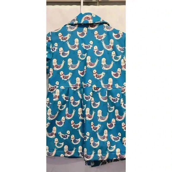 Minoti Toddler Fleece Lined Rain Coat Size 1-2yrs Blue With Paisley Birds Button - Picture 9 of 9